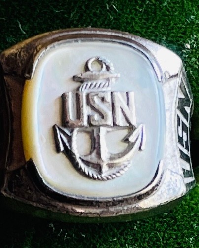 925 Sterling Silver US Navy appears Mother Of Pearl Ring Sz 9 probably from WWII