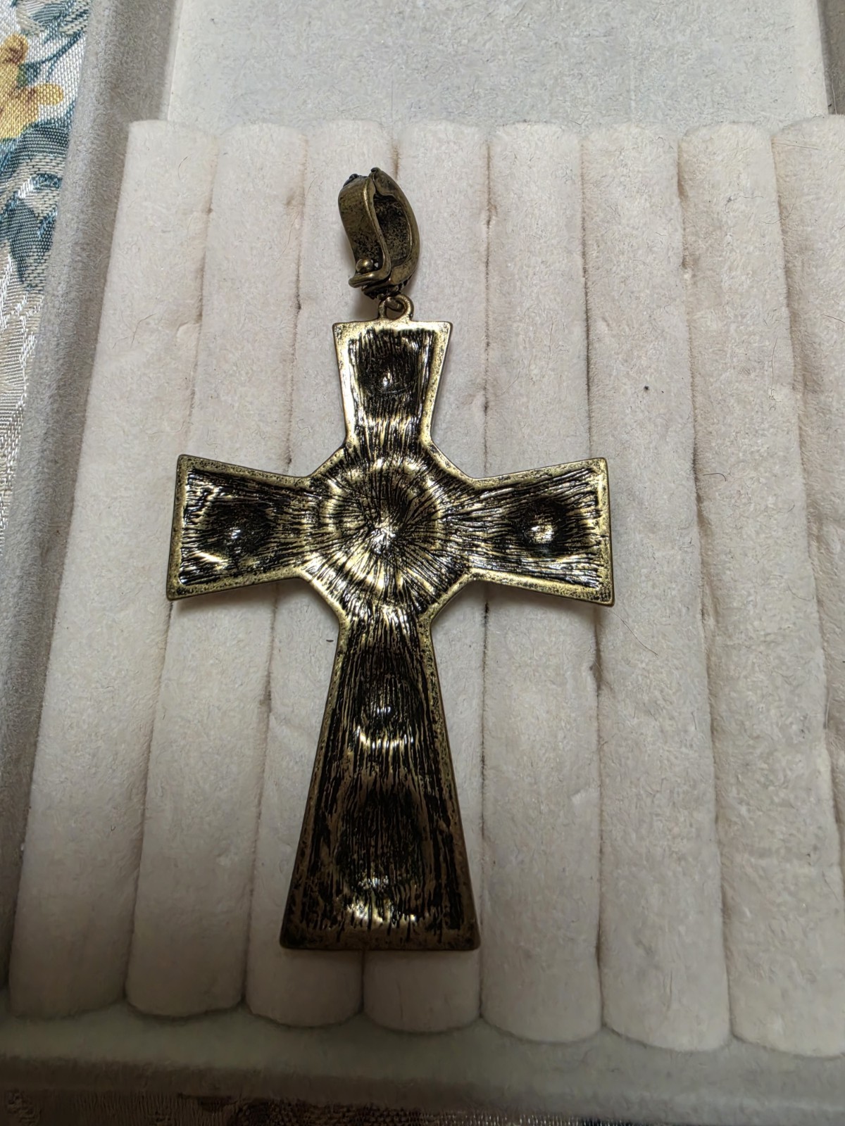 Swarovski Vintage Multi-Color Bronze Cross Pendant 3″ Lrg Detailed Bail one Chip