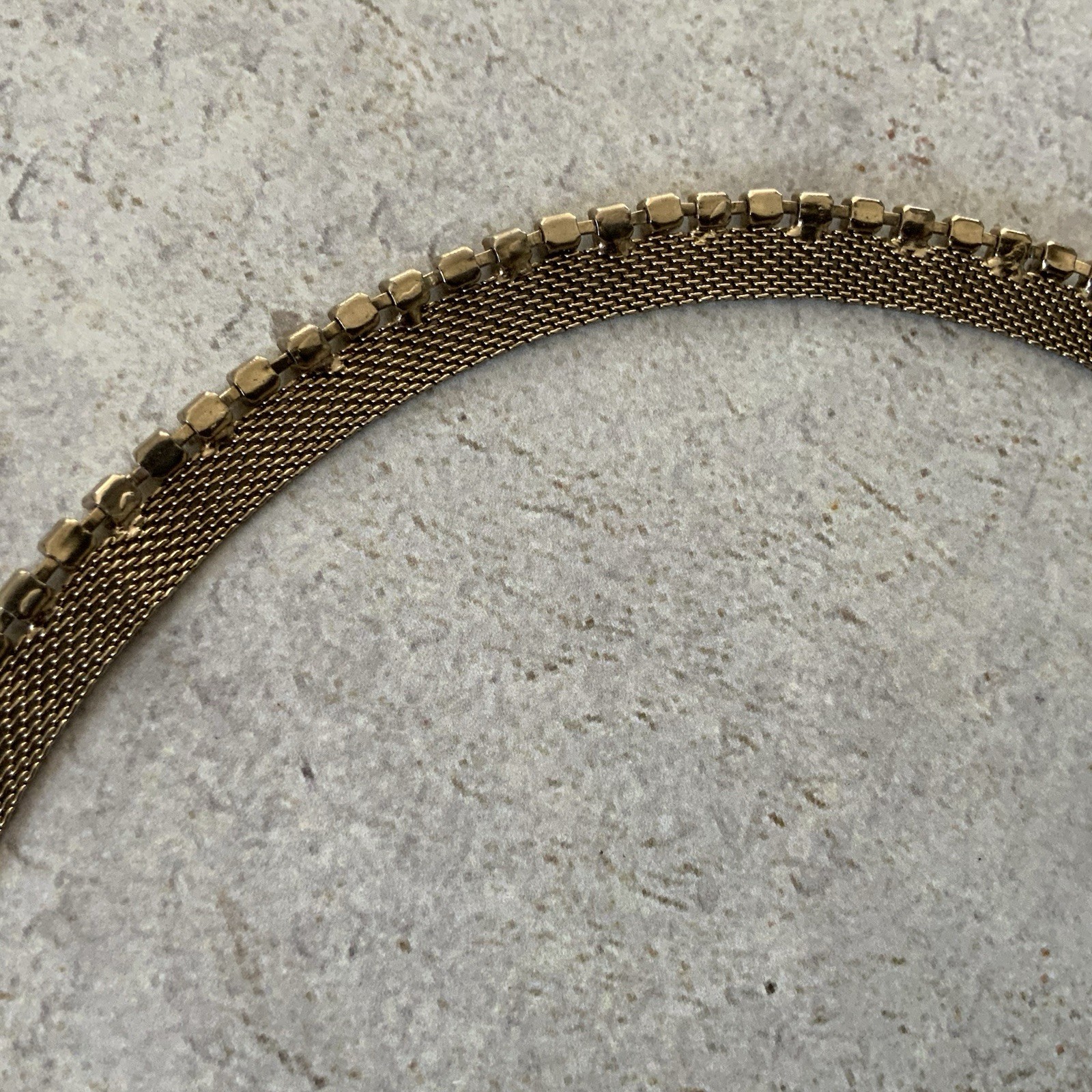 Vintage Rhinestone Mesh Choker Necklace Gold Tone Minimal Sparkle 50s