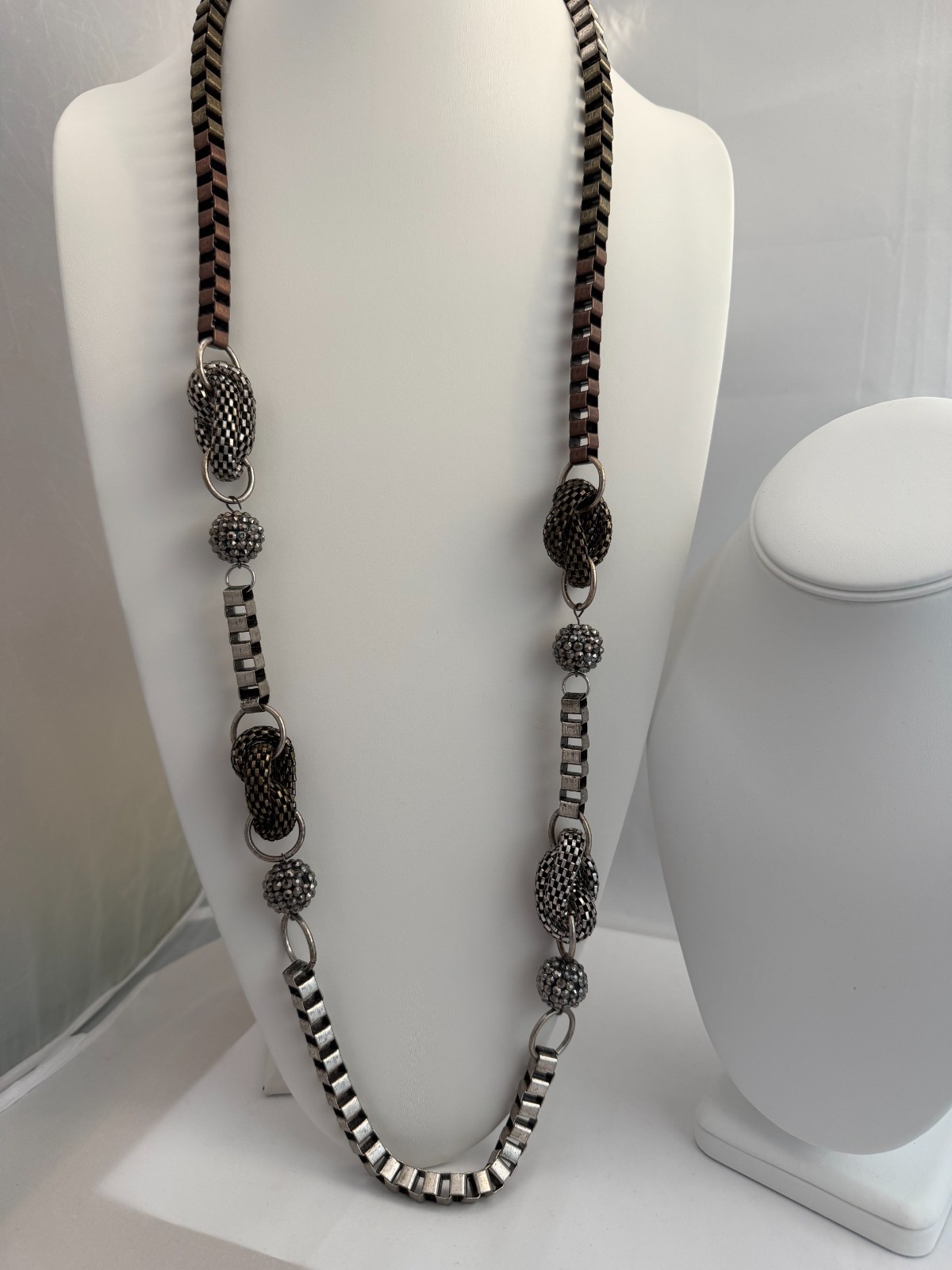 Vintage 80’s Sculptural Necklace Copper Bronze Knots Chains Metallic Industrial