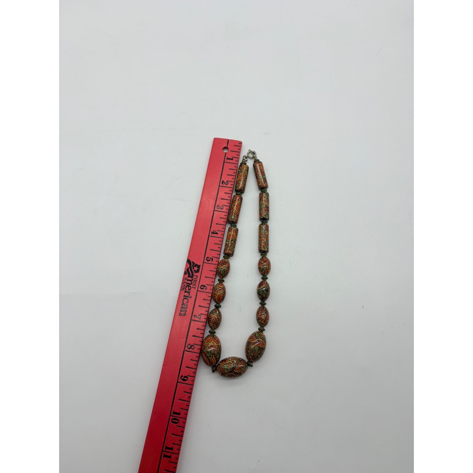 Faceted & Fancy Beads West African Floral Bead Necklace Orange Vintage 17in