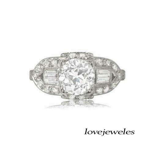Art Deco Vintage 3CT Lab-Created Round Cut Diamond Ring 14K White Gold Finish