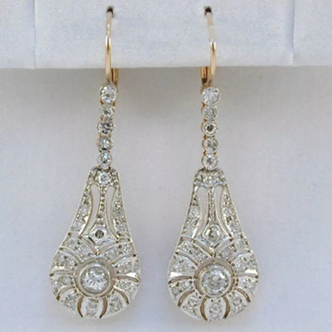 2.95Ct Art Deco Style Lab Created Diamond Wedding 14K White Gold Finish Earrings