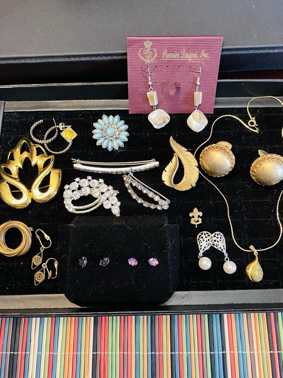 Jewelry Lot Ronte Diamond Dust Necklace Rhinestone Brooch Earrings 17 Pcs Vntg