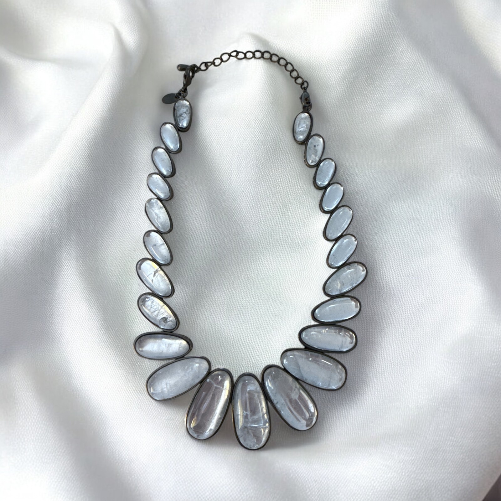Vintage Kiam Family Rock Clear Crystal Hematite Statement Necklace