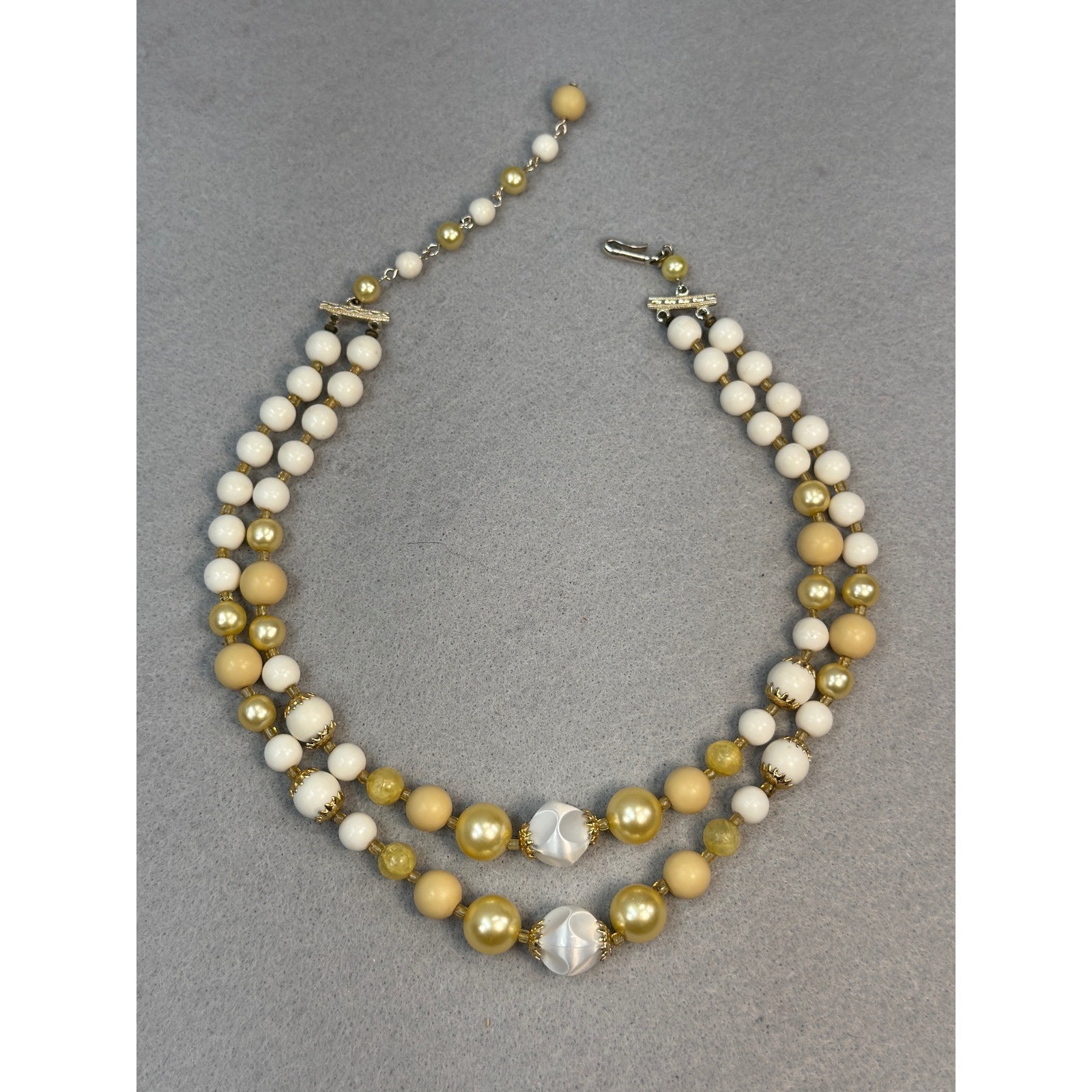 Vintage Old Money Japan Faux Pearl Gold Bead Multi Strand Collar Necklace Bridal