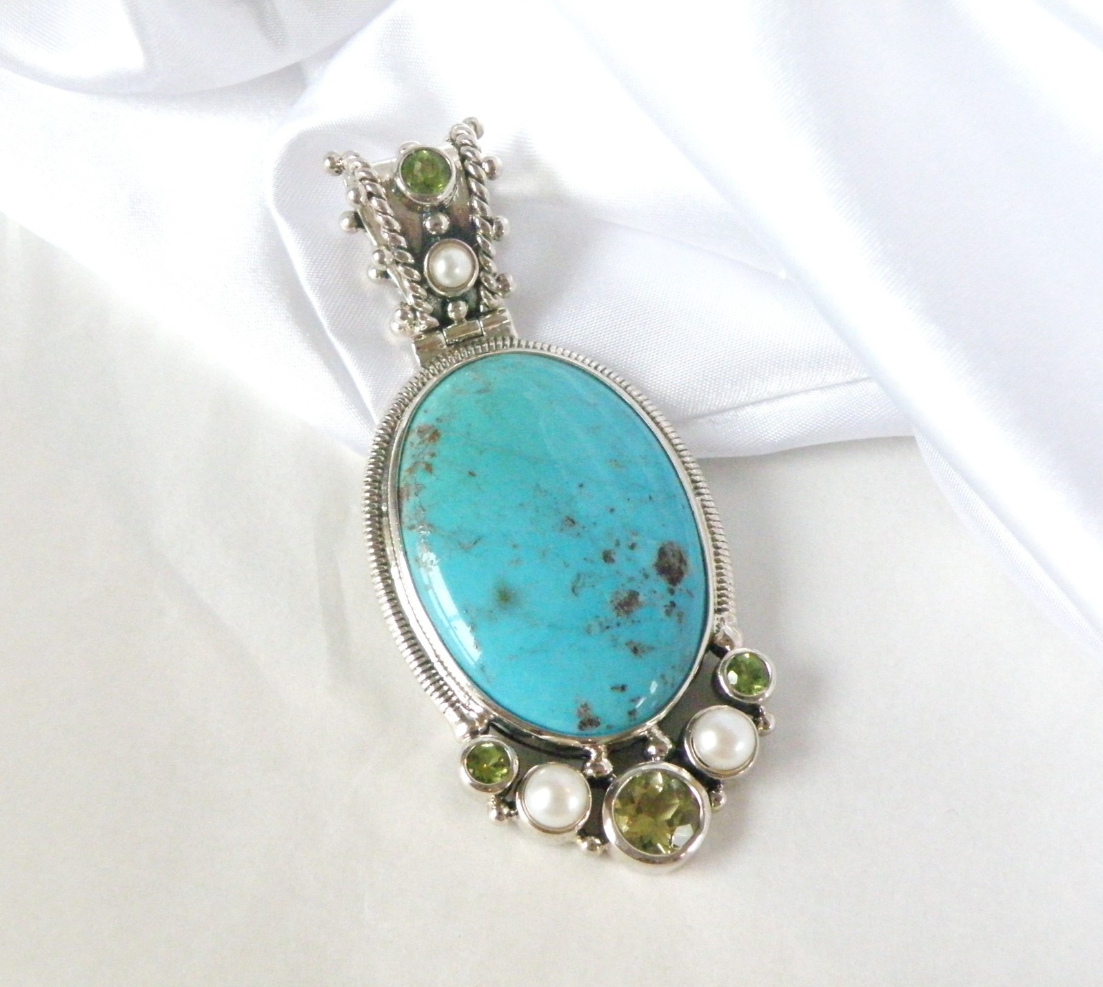 Huge Sterling Silver 925 Turquoise Statement Heavy Enhancer Pendant