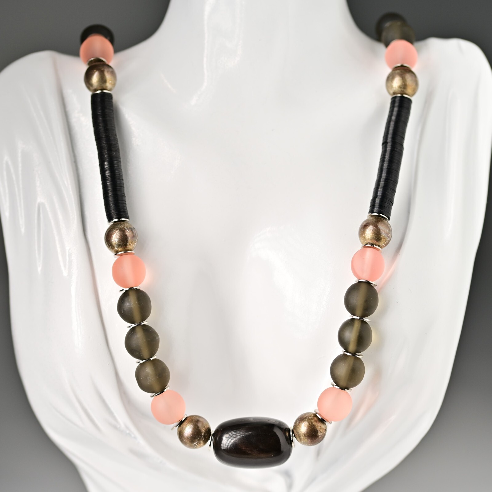 Vintage Original Sterling Silver Smoky Quartz Beaded Gemstone Estate Necklace