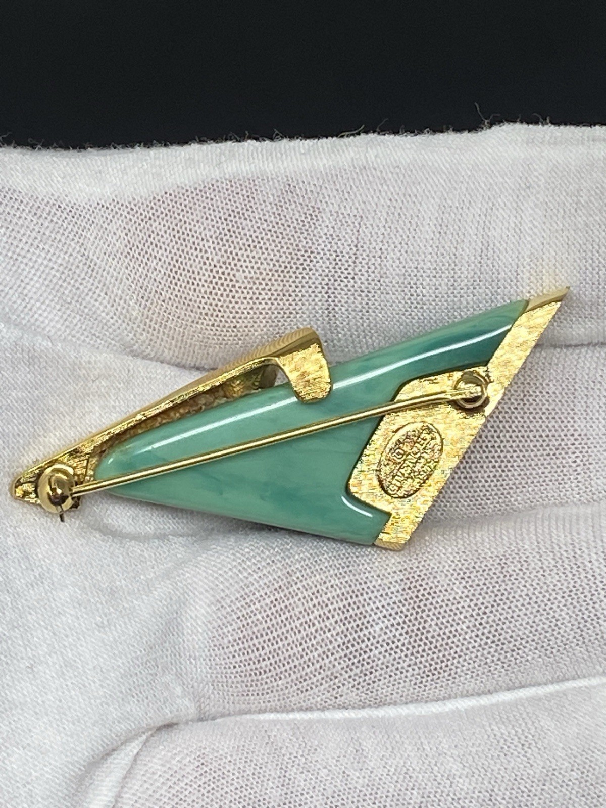 Givenchy Vintage Brooch Pin Green Stone Gold Setting 1979 New York Paris
