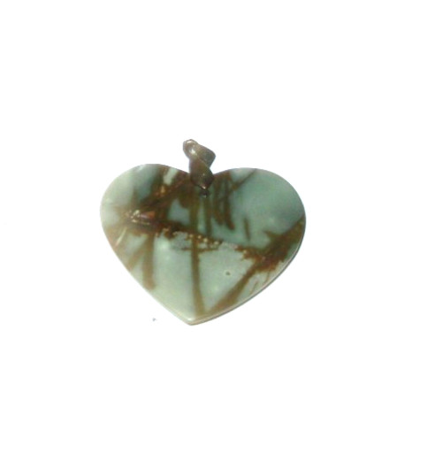 Vintage Green Heart Shaped Polished Stone Pendant Necklace ~ Charm on Chain-RARE