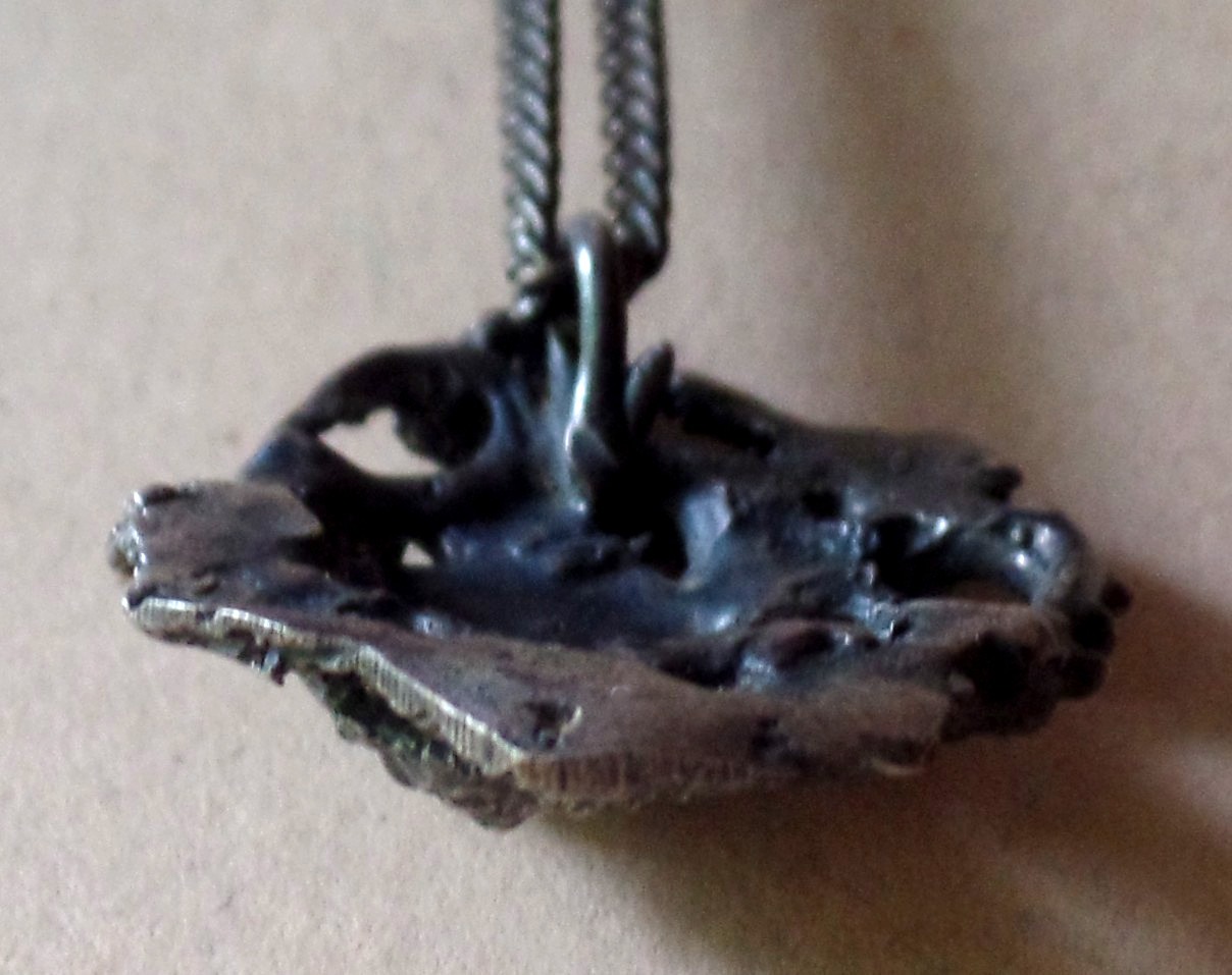 Vintage OOAK Abstract Handcrafted Asymmetrical Silver Necklace Demon Pendant (b)
