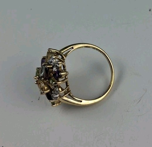 925 Silver Amethyst Peridot Garnet & Topaz Cocktail Ring Fruit Salad Sz 6.5