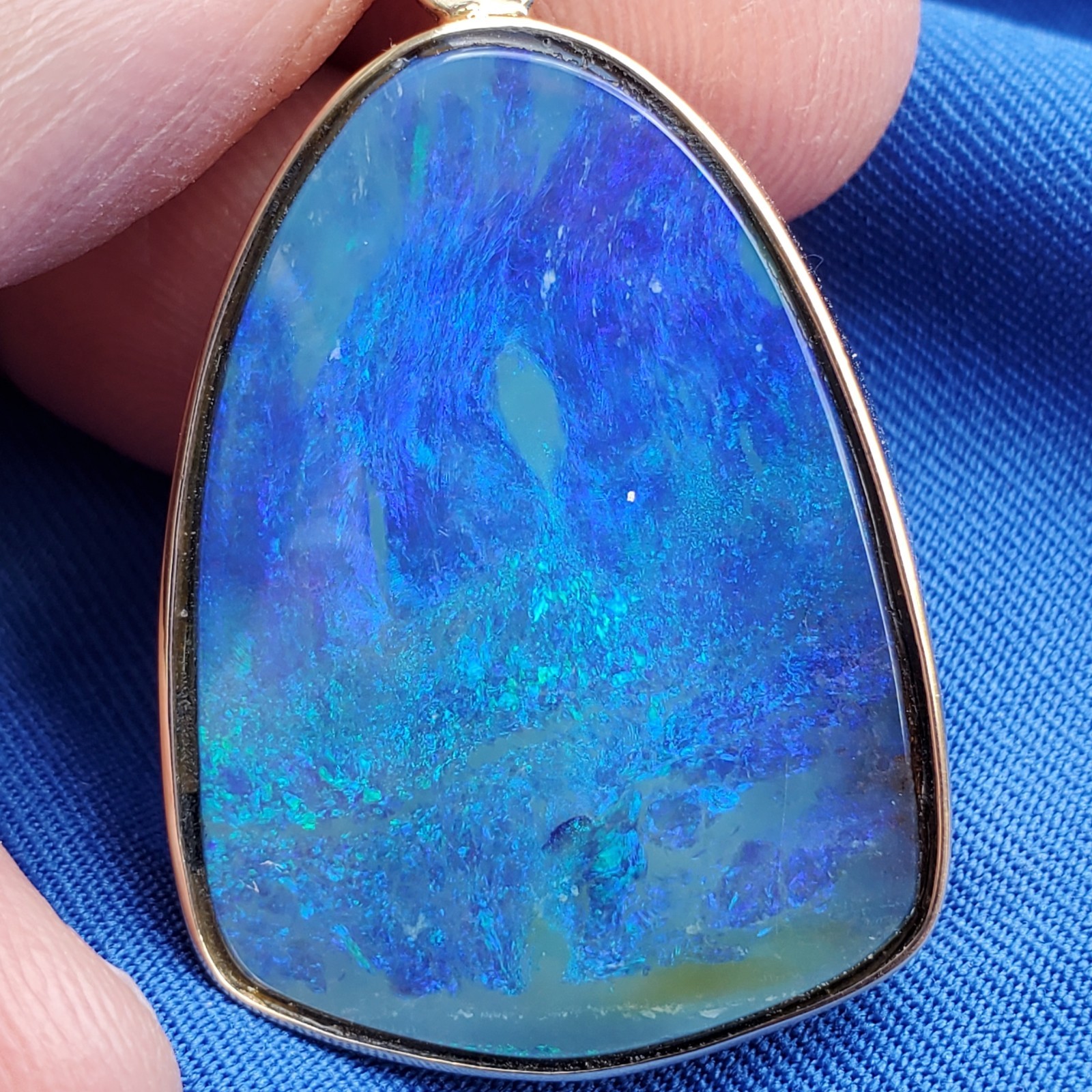Original EARTH MINED Black Australian OPAL Bezel Set Pendant Deco SOLID 14K GOLD