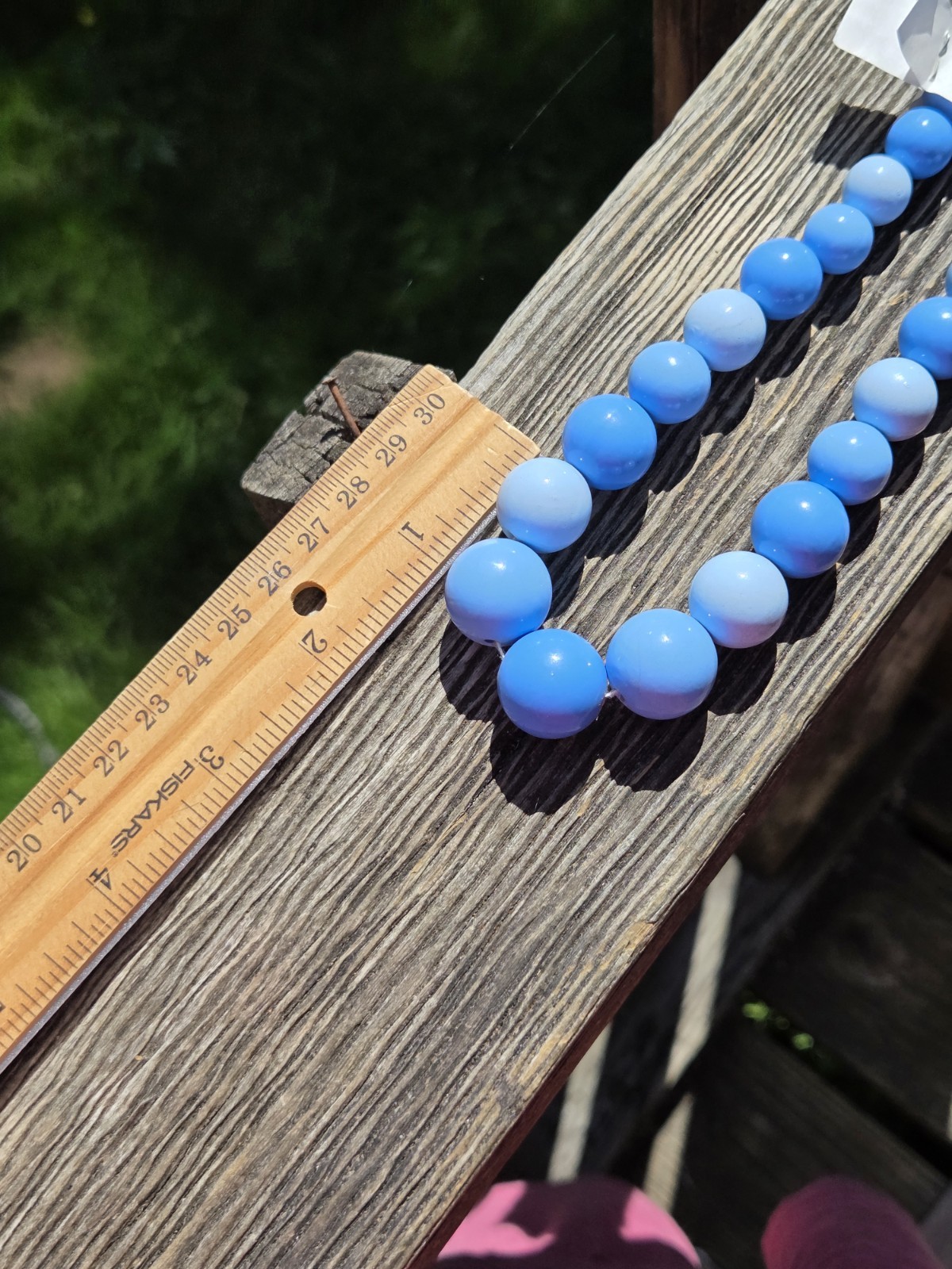 Vintage Hong Kong Blue Plastic Beaded Necklace Graduated Long Chunky Deadstock