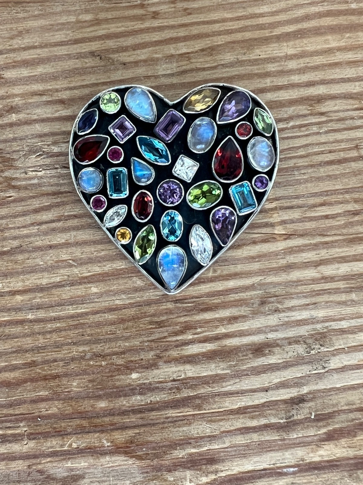 Vintage Nicky Butler Heart Shaped Brooch Pendant Necklace Multiple Gemstones