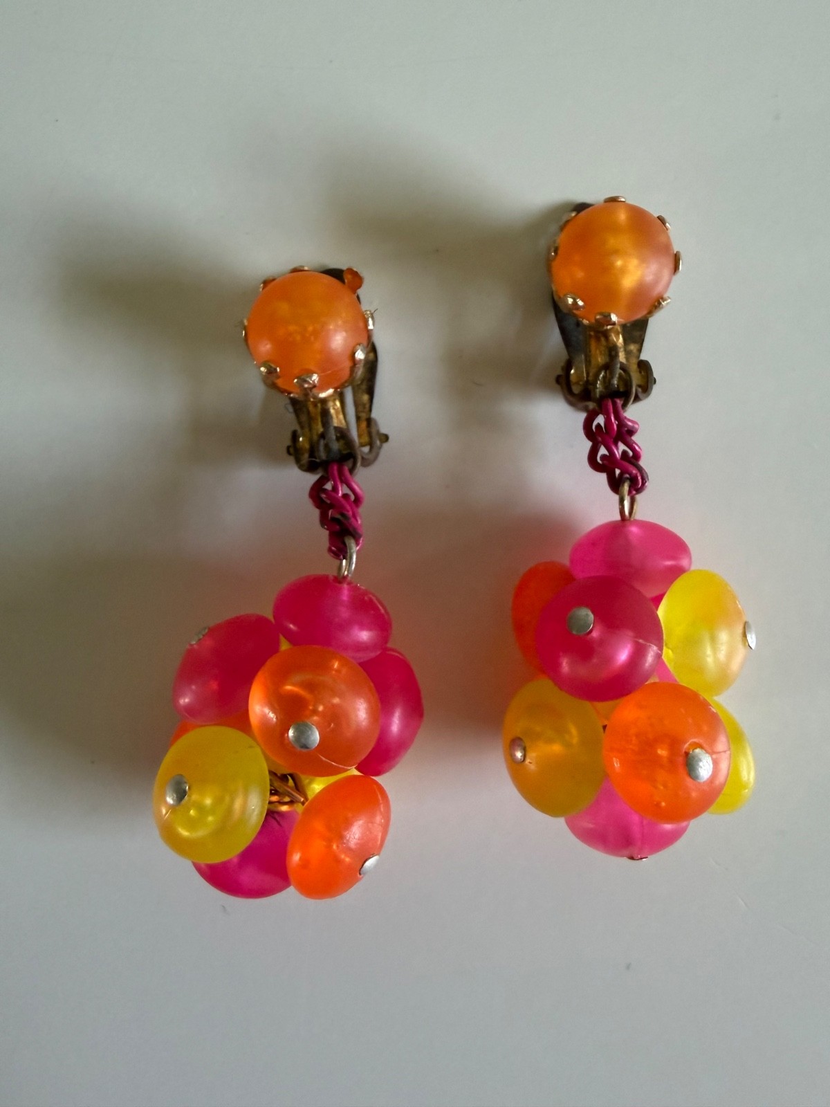 Vintage Japan Multi Colored Clip On Dangle Earrings