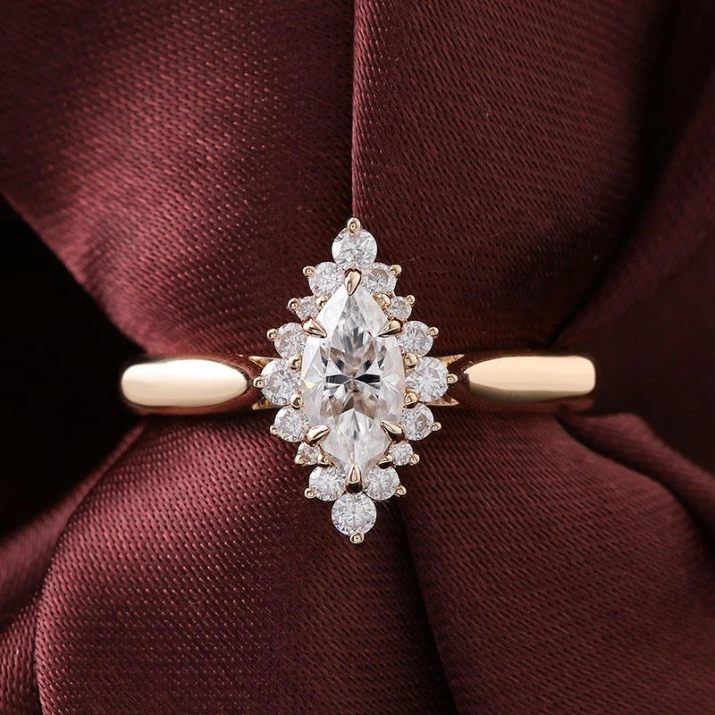 1.00TCW Marquise & Round Cut White Moissanite With 10K Yellow Gold FN Women Ring