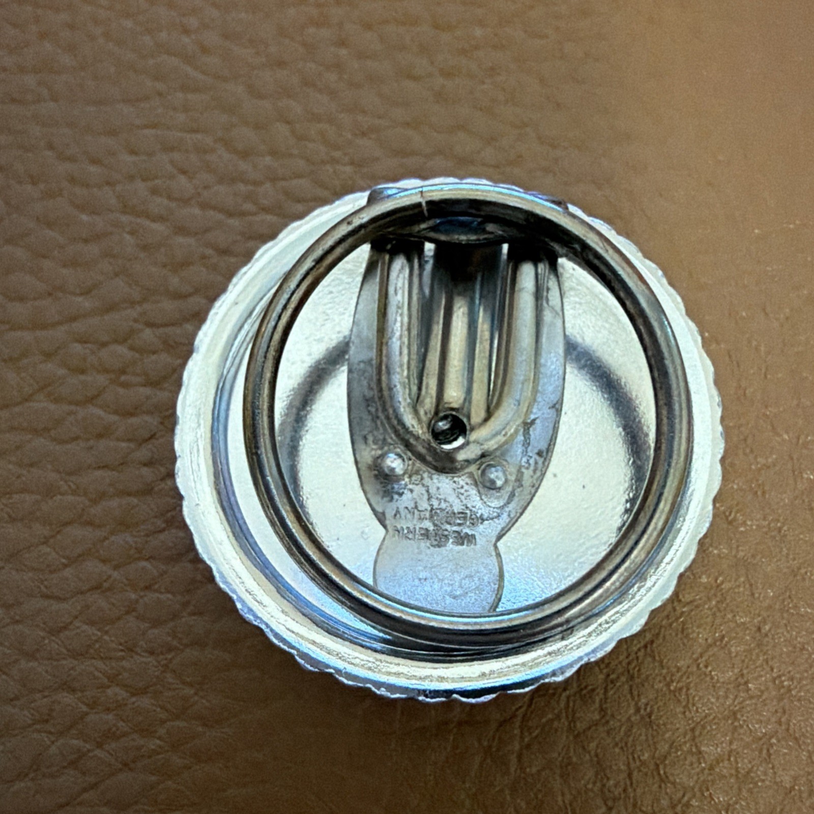 Vintage Scarf Clip Edelweiss Silvertone Faux Mother-of-Pearl Western Germany