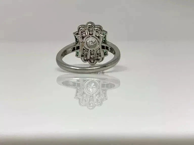 3.2Ct Art Deco Lab Created Diamond & Emerald Engagement 14K White Gold FN Ring