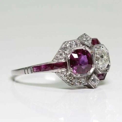 3Ct Vintage Art Deco Style Lab Created Diamond Engagement 14K White Gold FN Ring