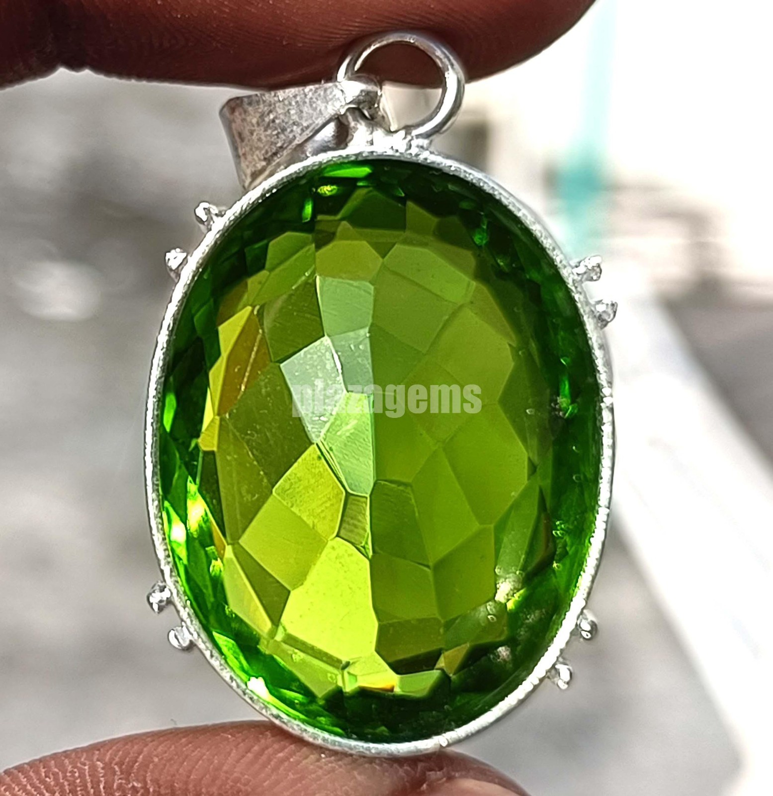 EGL Certified 54.15 Ct Green Peridot Oval Cut Pendant 925 Sterling Silver 5AOF