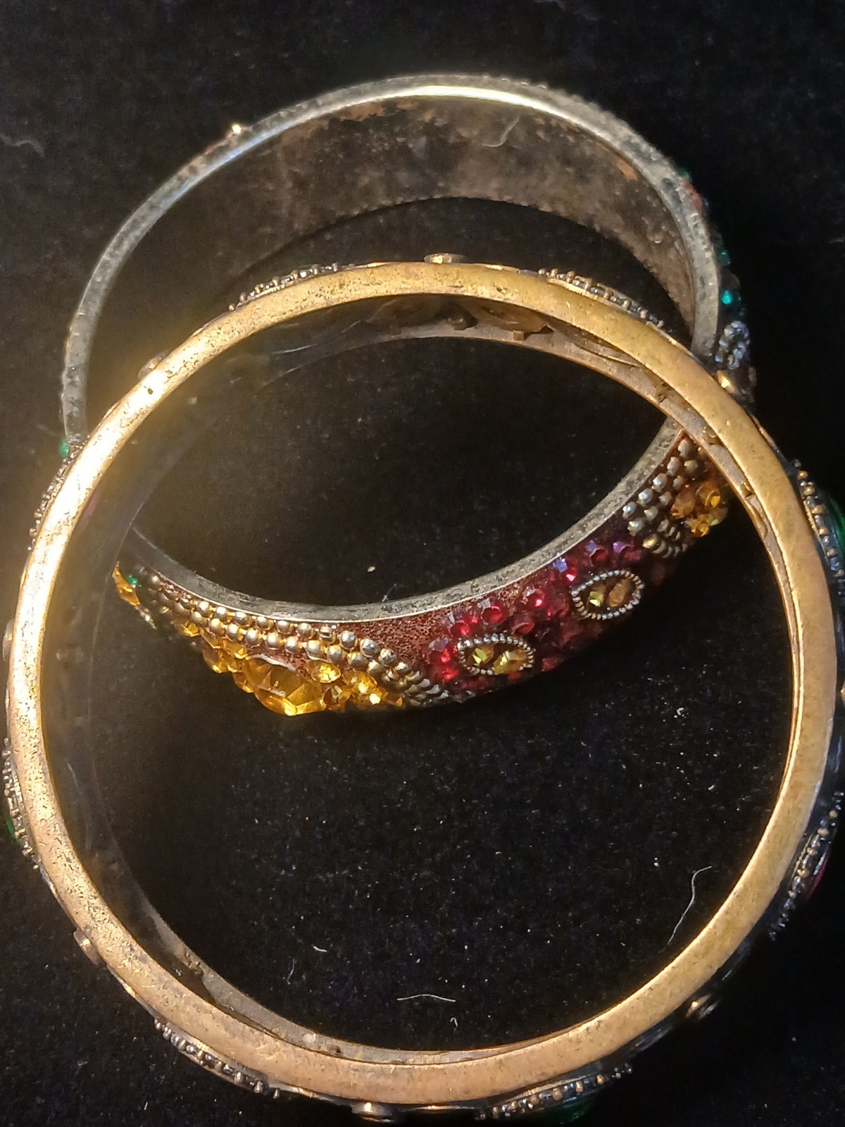 Two Vintage Multi-Color Rhinestone Indian Style Bangle Bracelet 2.5″ Diameter
