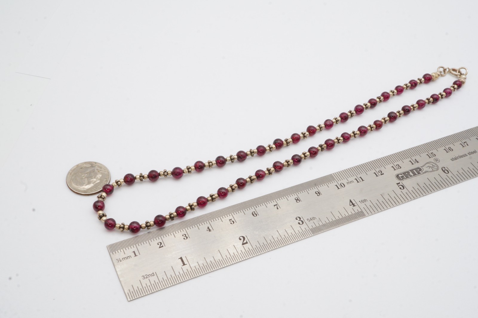Vintage Sterling Silver 925 Garnet Bead Necklace 17″