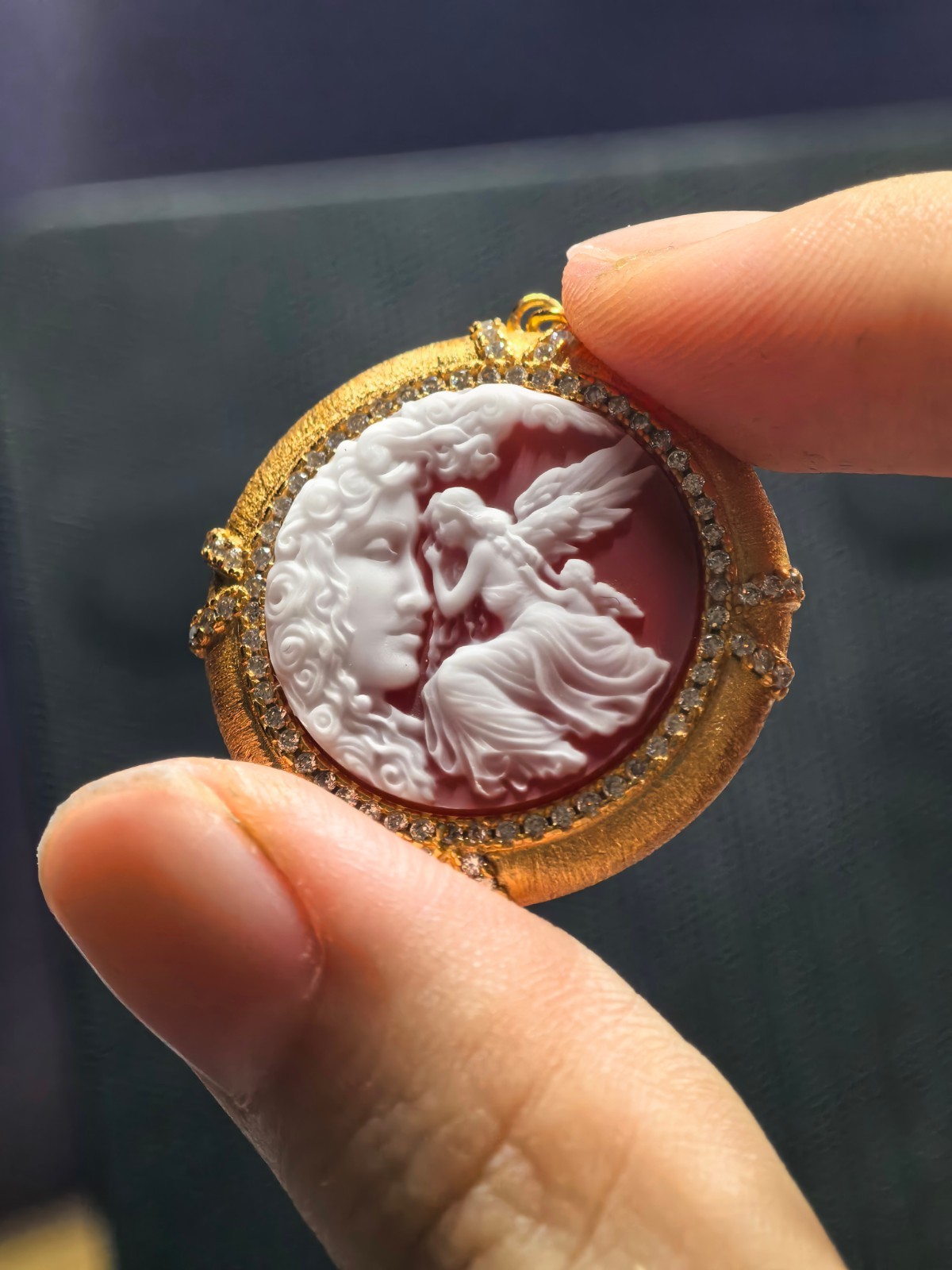 925 sterling silver red Agate Cameo vintage jewelry Pendant estate jewelry