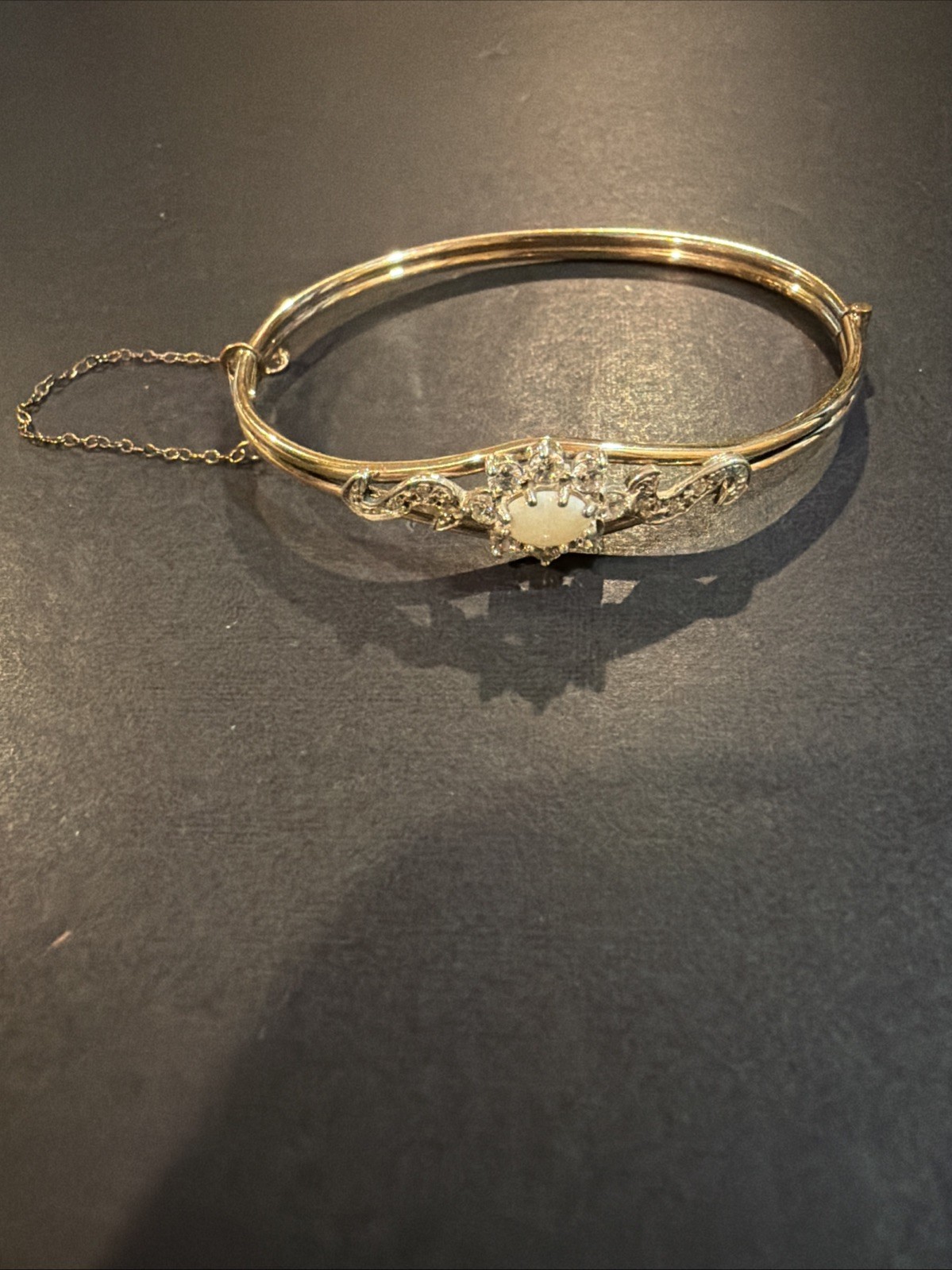 Vintage Gold Filled Rhinestone Opal Bangle Bracelet