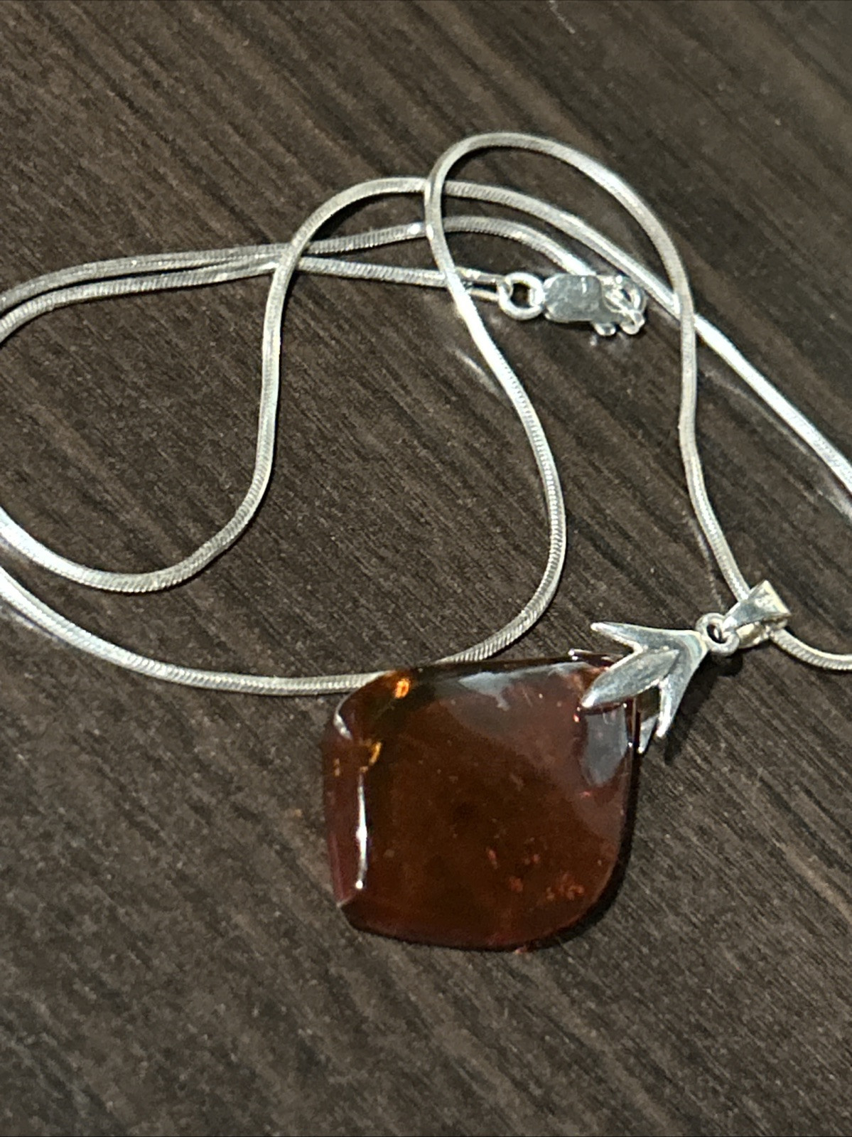 VINTAGE STUNNING GENUINE AMBER AGI STERLING SILVER ITALY NECKLACE BOX CHAIN