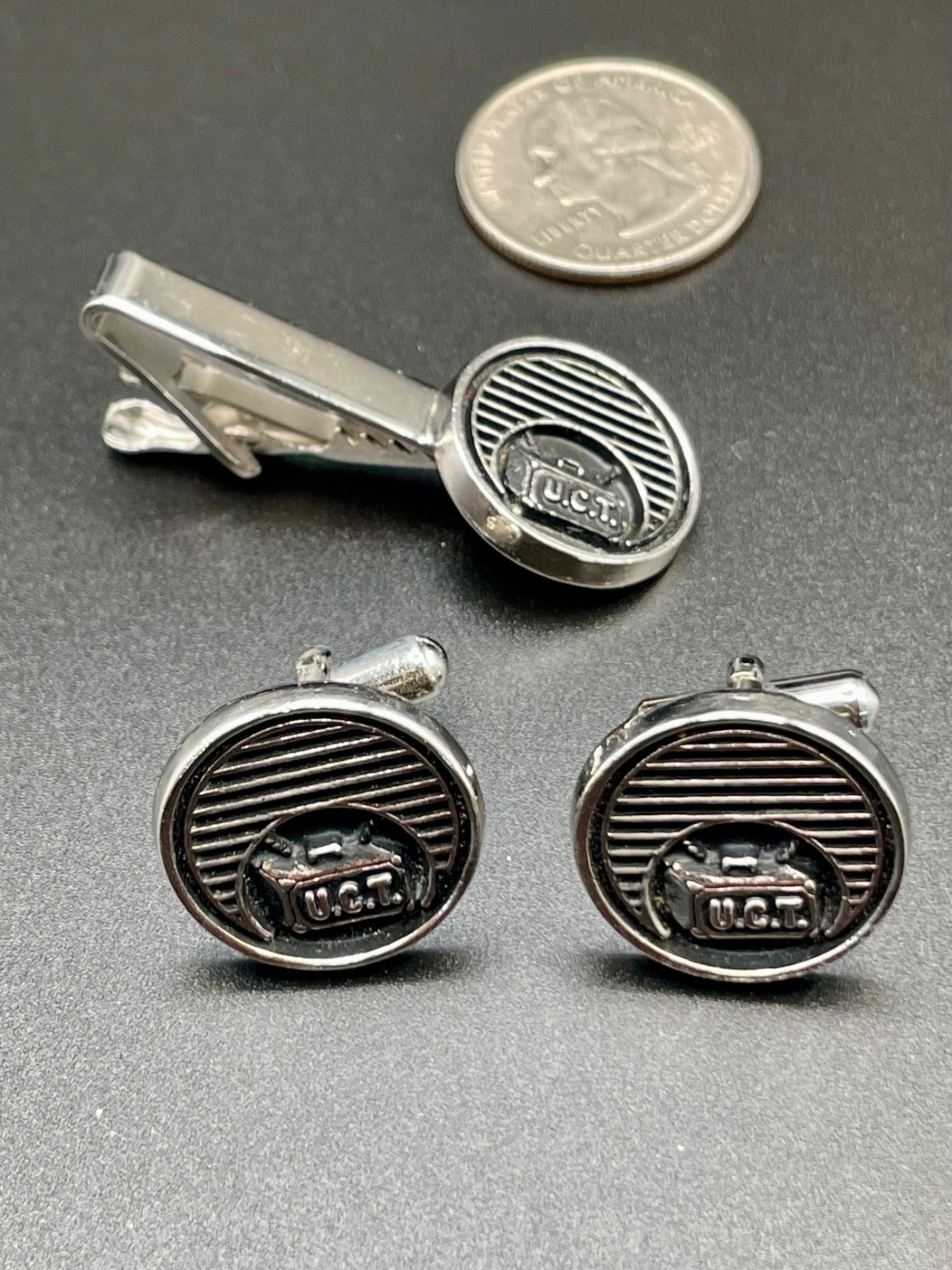 Vintage UCT United Commercial Travelers Cufflink and Tie Clip Set Fraternal