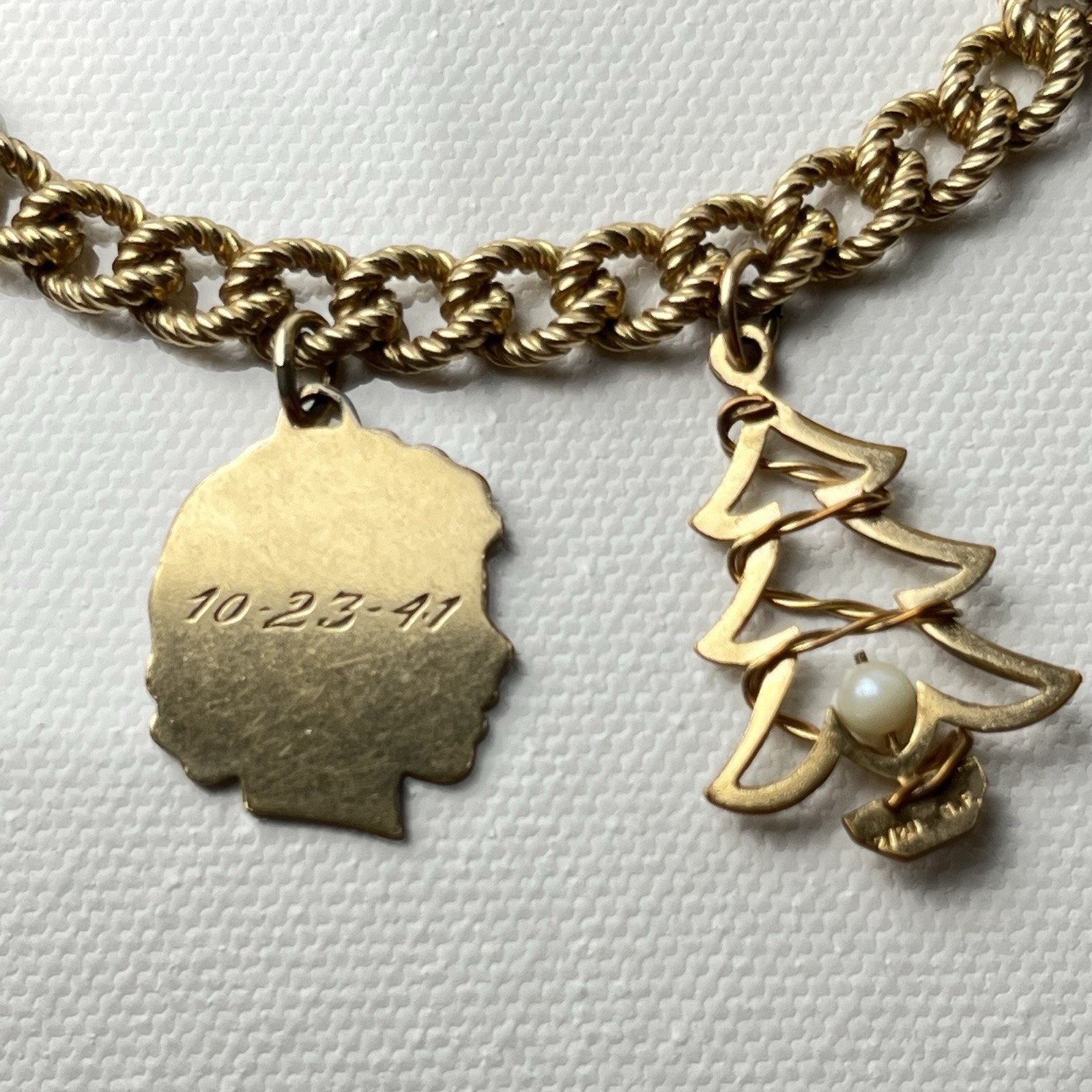 Vintage 12k Gold Filled Charm Bracelet Curb Link twisted rope 6.75 in (6 3/4 in)