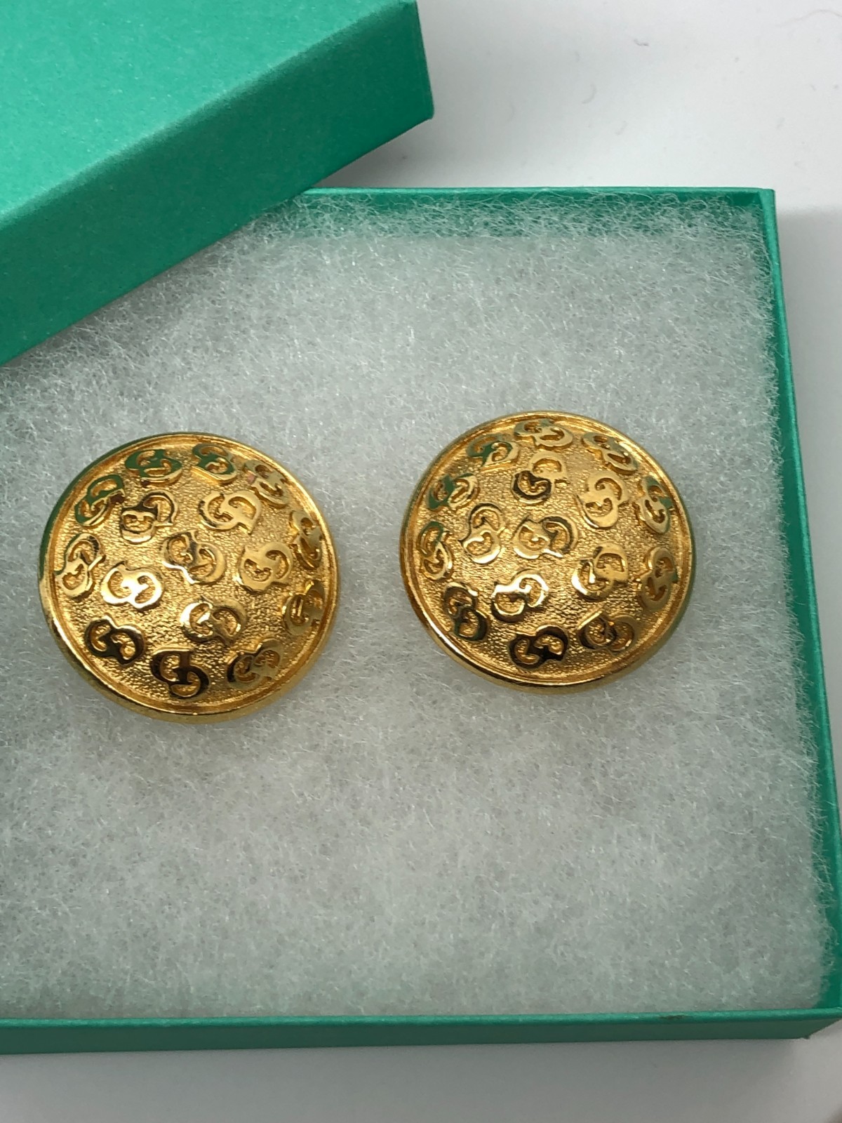 Vtg Christian Dior CD logo Clip Earrings gold tone Dome button Signed designer