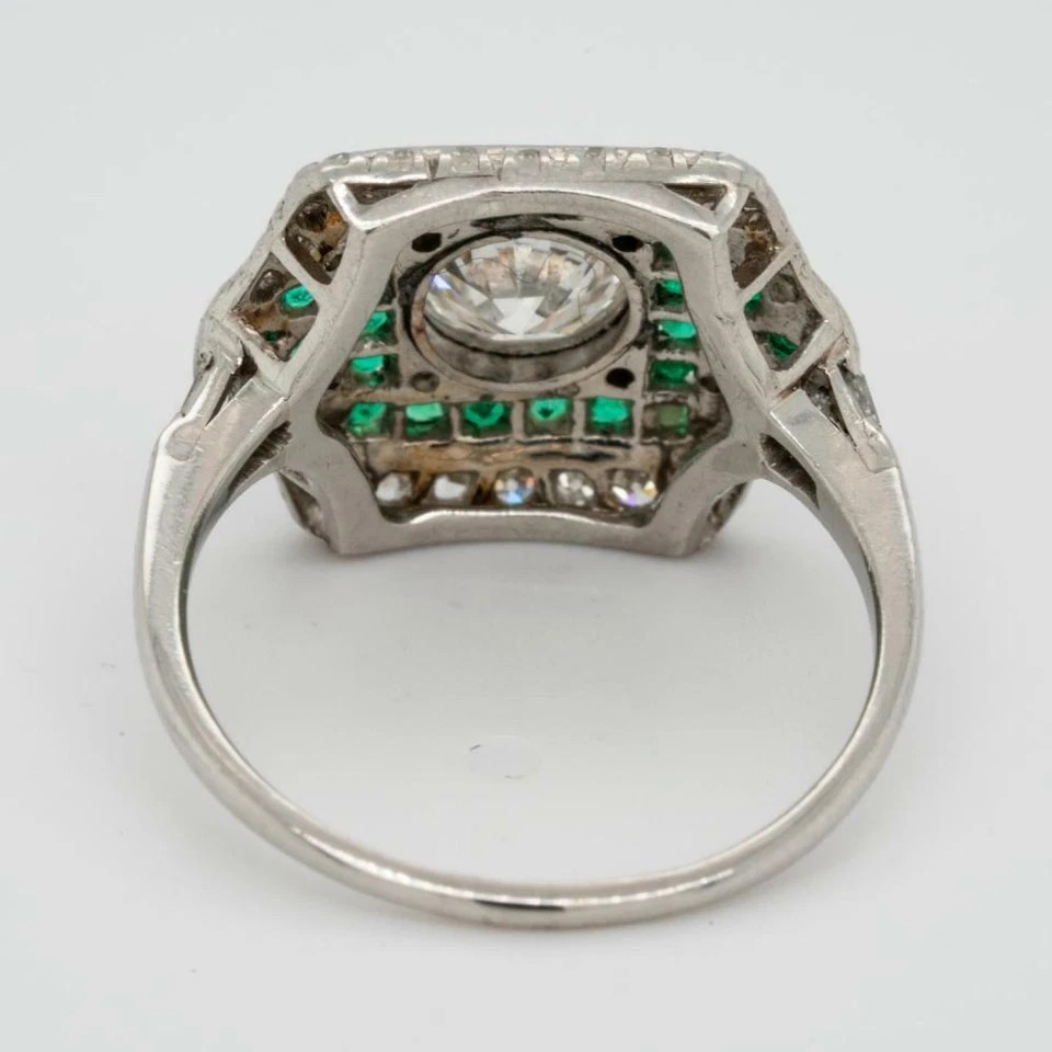 1920-1950s Classic Vintage Multi Shape CZ & Green Emerald Retro Engagement Ring