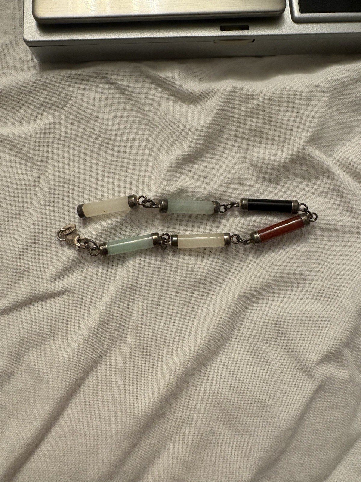 LA 925 Sterling Silver Multi-Color Stone Link Bracelet *Broken CLASP* 5.16 G
