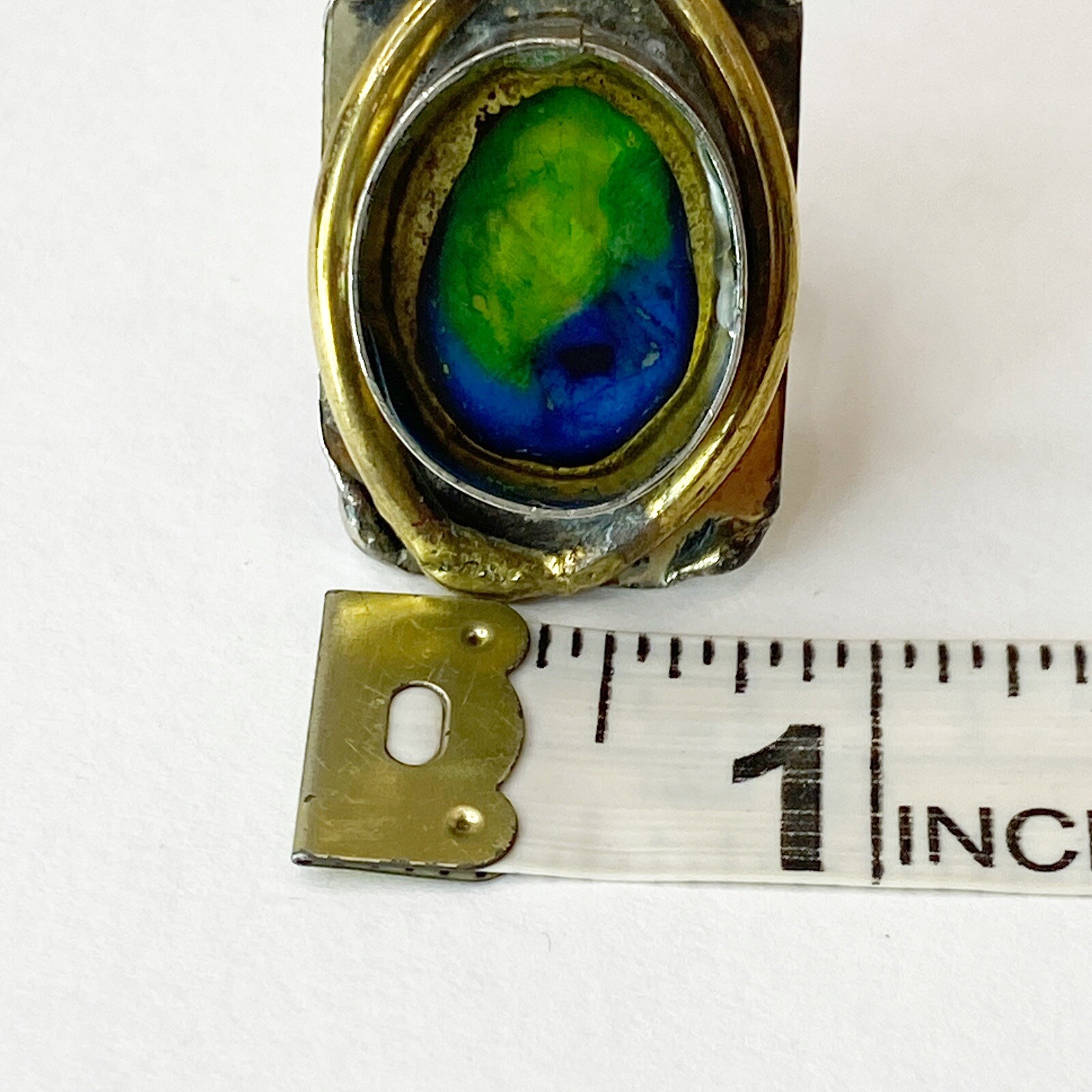 Latappy French Vintage Brutalist Adjustable Statement Ring Resin Mixed Metal HTF