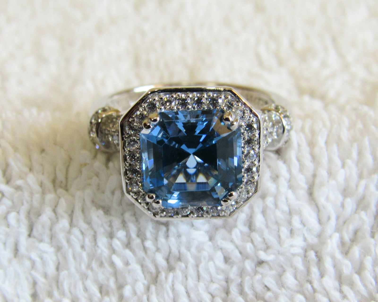 Sterling Silver & Faceted Blue Stone & Cubic Zirconia Matching Pendant & Ring