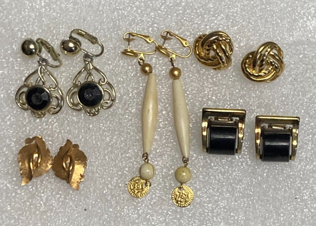 Vintage Lot 5 Pair Assorted Clip-On Earrings