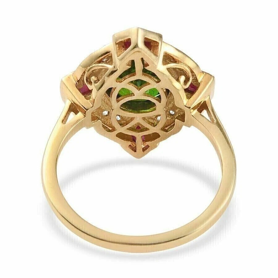 3.50Ct Art Deco Style Green Lab Created Emerald Anniversary 14K Gold Finish Ring