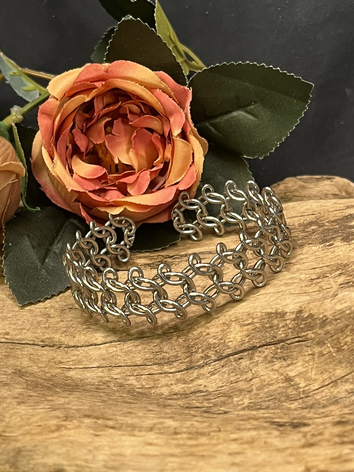 Vintage Silver Tone Chain Linked Cuff Bracelet -Fashion Jewelry -Teen Or Adult