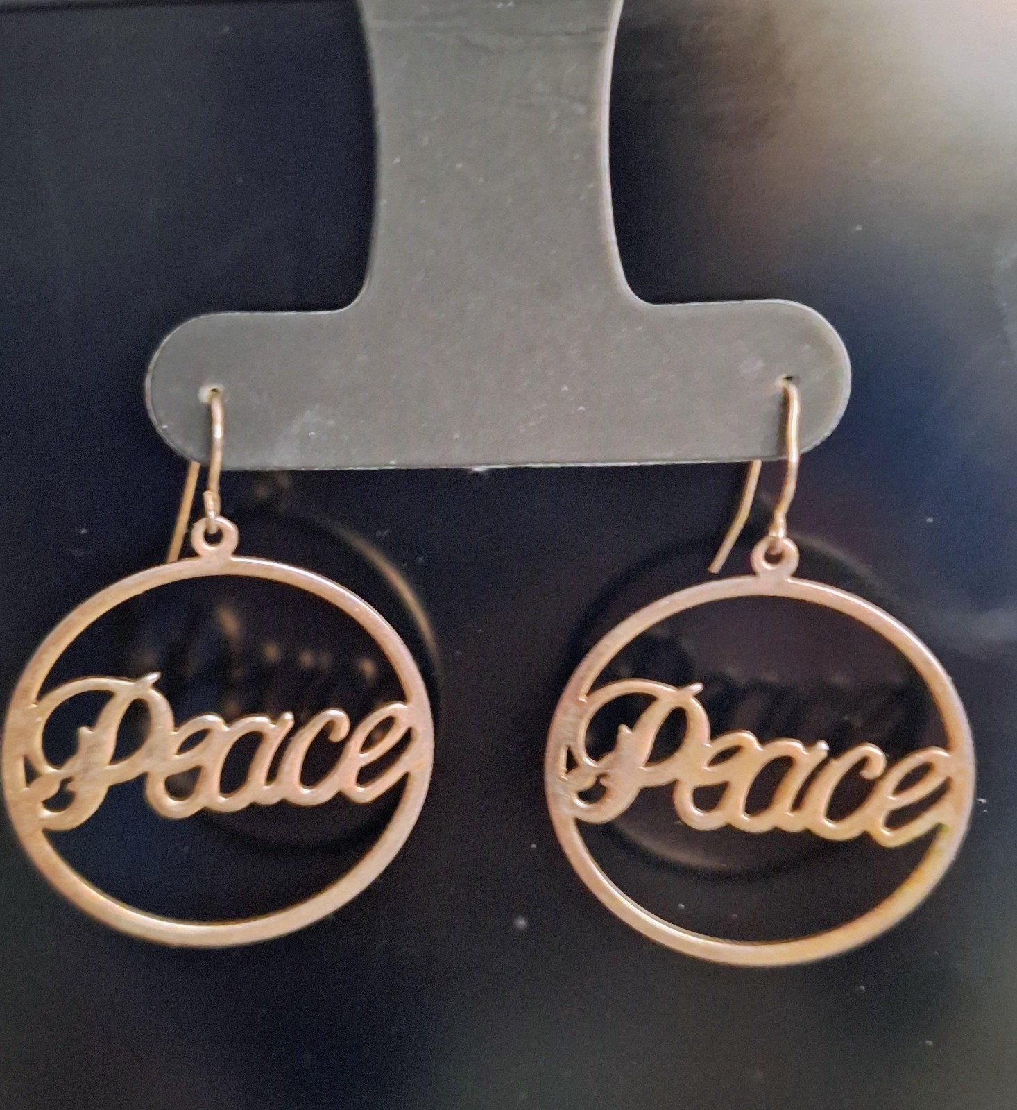 PEACE Goldtone Earrings Dangle Drop