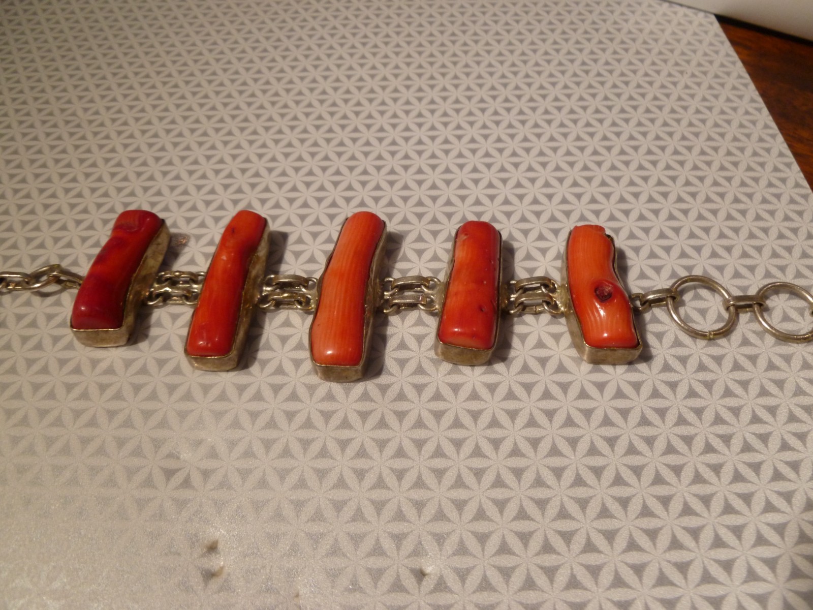 Contemporary Branch Raw Coral Necklace Bracelet Earrings Set On Sterling Silver
