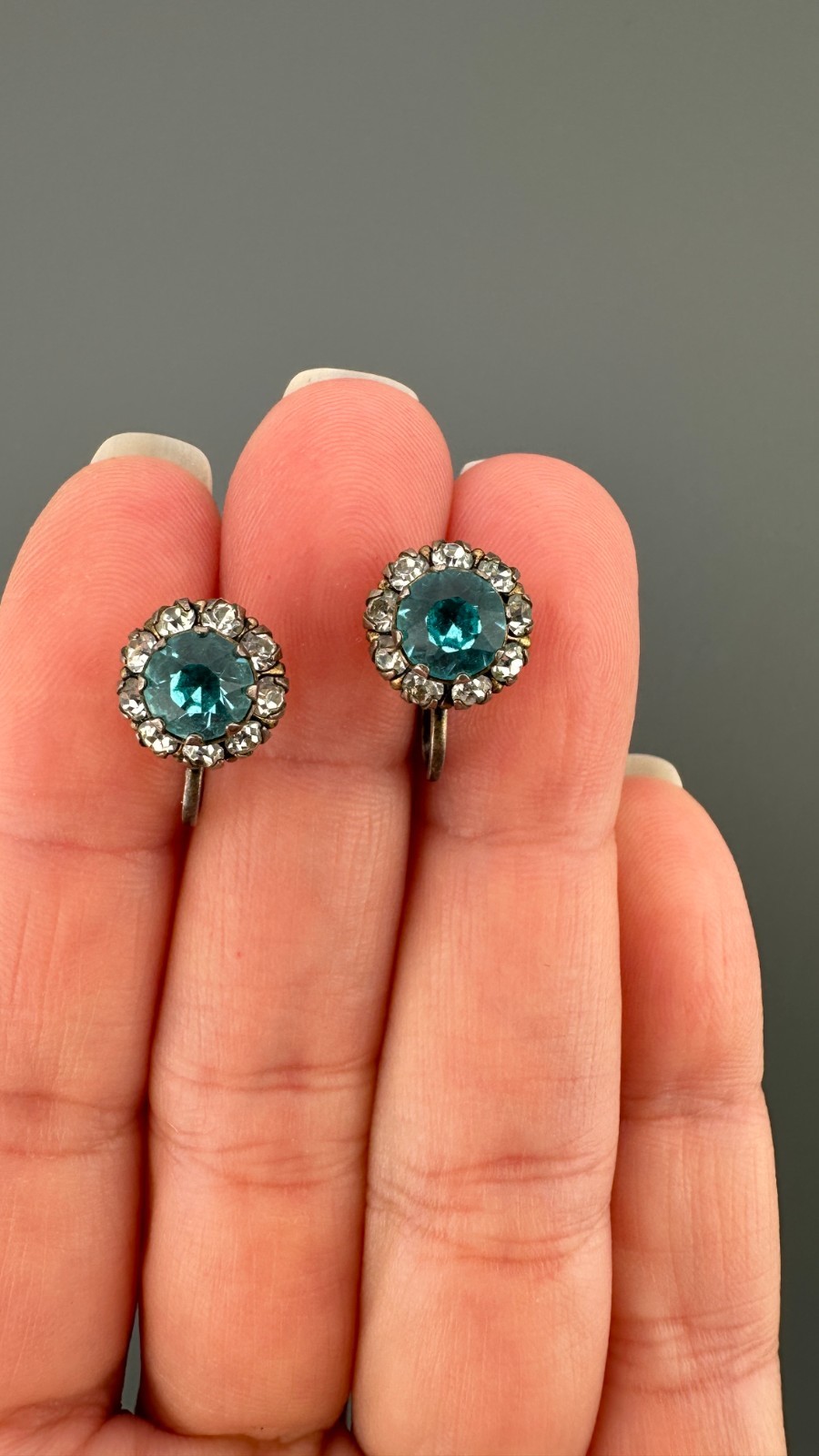 Vintage Earrings Lot Sterling Silver Gemstone Crystal Screw Back Blue Hematite