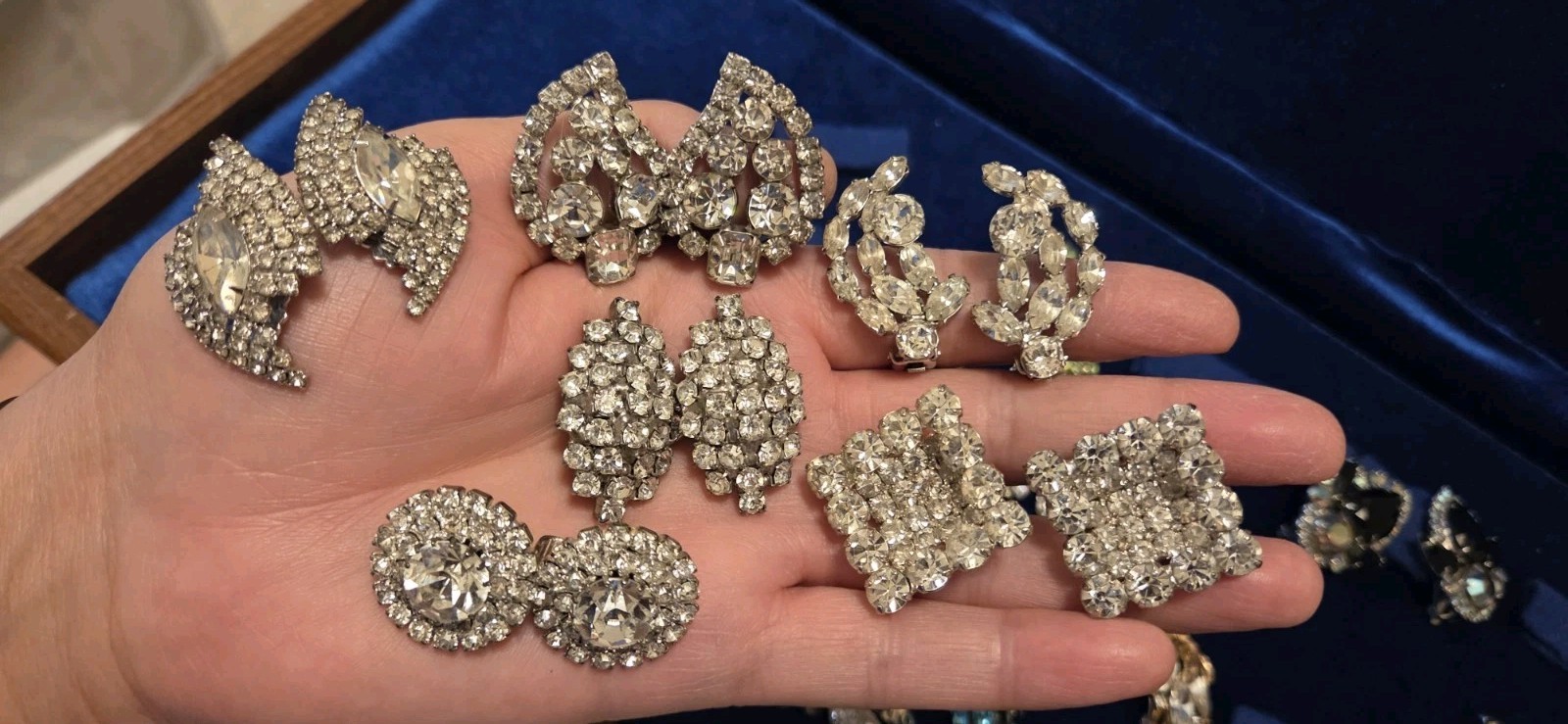 Vintage Rhinestone Earrings Lot Of 27. 12 Signed Monet Weiss Hobe Trifari Kramer