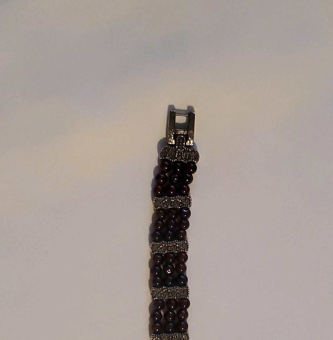 Vintage garnet beaded bracelet Silver Tone Metal 7.5” Marcasite