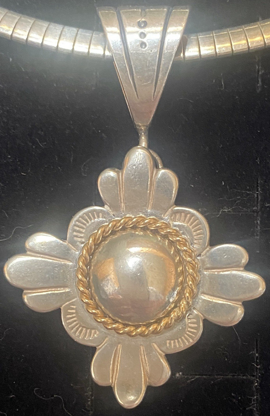 Vintage 17″X 4MM 925 Sterling Omega Itallian Choker & Southwestern Cross Pendant