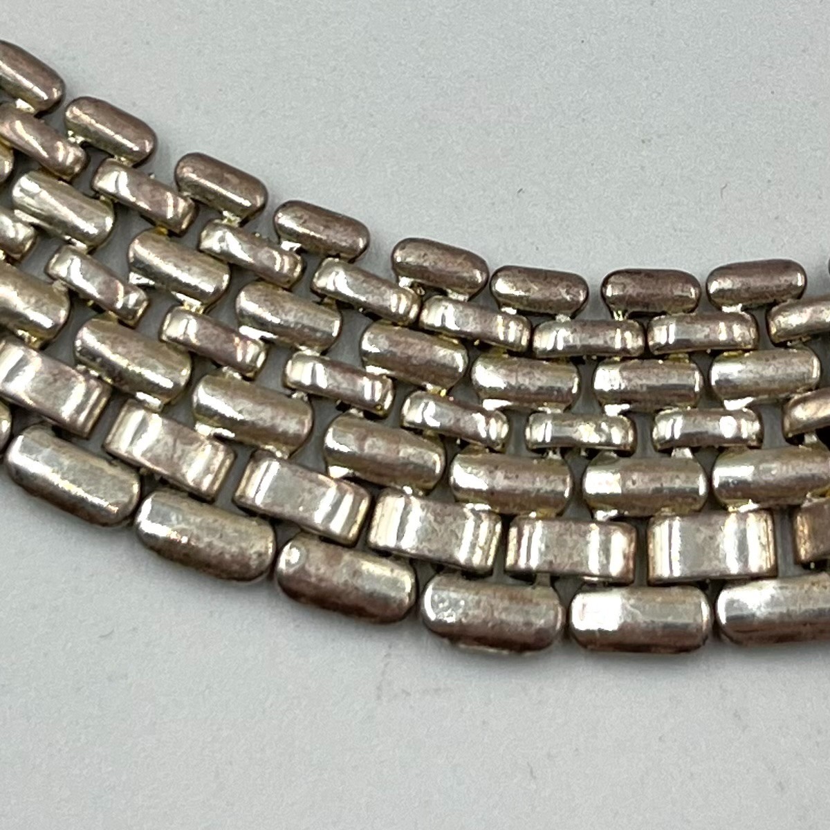 Vintage Retro Silver Tone 7-Row Brick Link Choker Necklace, Deco Style Statement