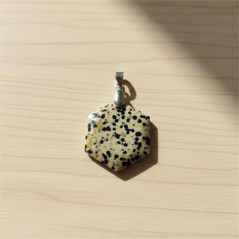 Certified Dalmatian Jasper Hexagon Pendant Necklace | Spotted Gemstone Jewelry