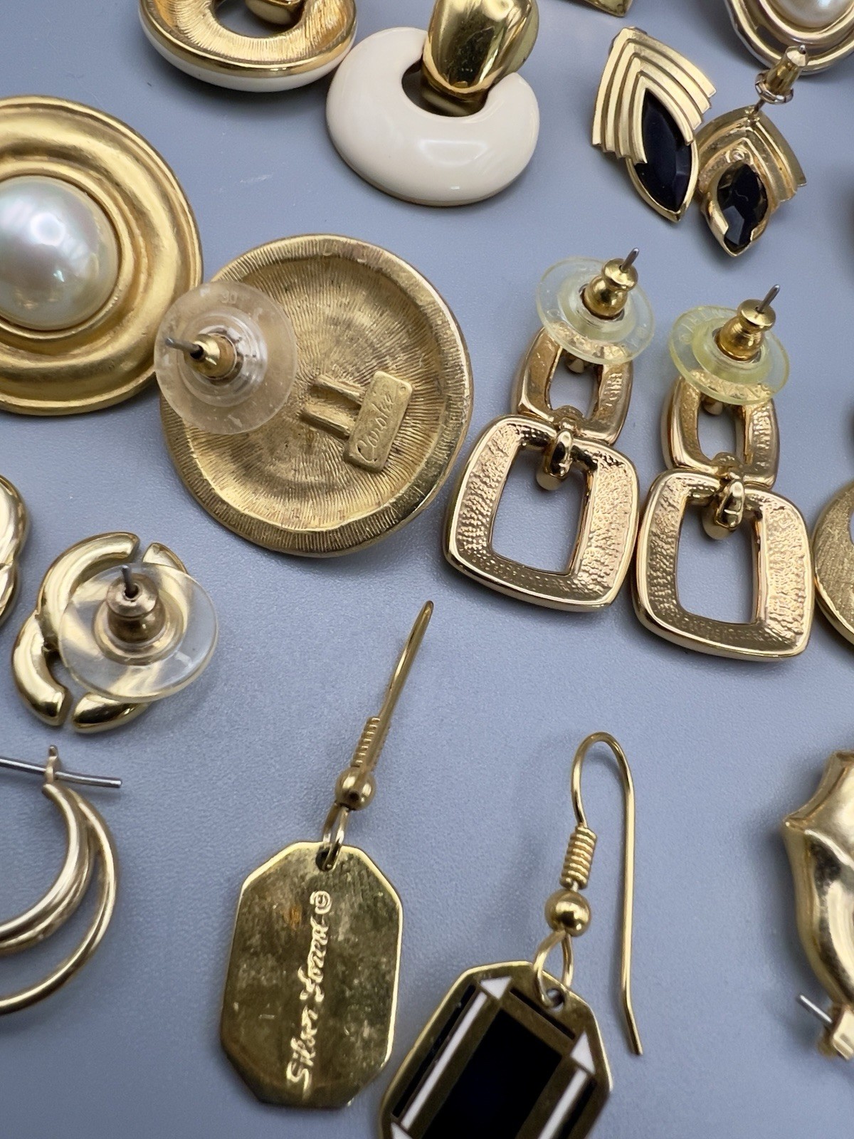 Vintage 1980s Pierced Earring Lot Gold Tone 45 Pairs Monet Trifari