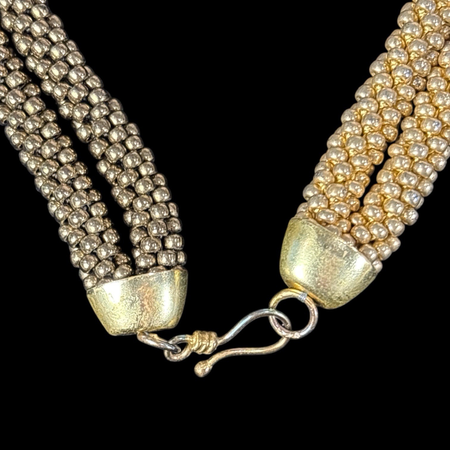 Vintage 2 Tone Gold Costume Chunky Wide Beaded Knot 18″ Necklace 7″ Bracelet Set